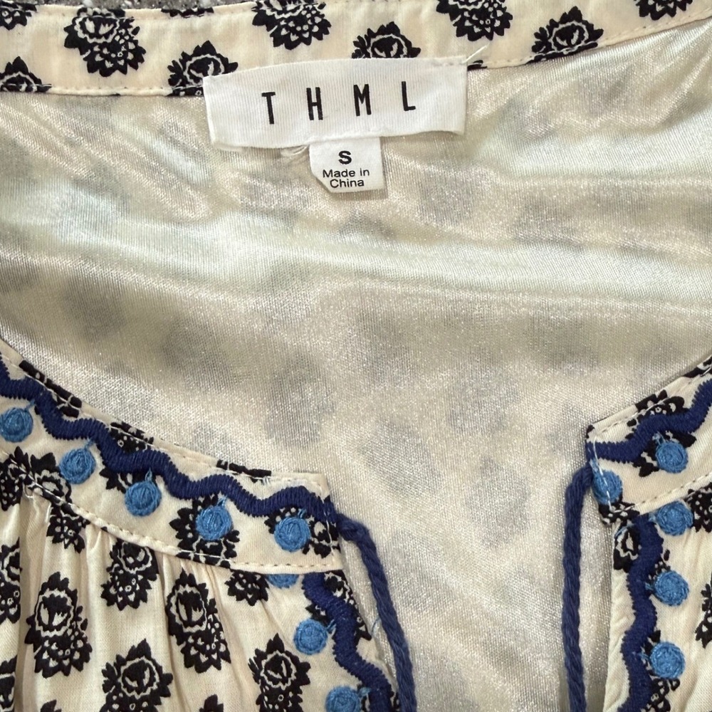 THML Womens Embroidered Tassel Boho Shift Dress FTM250 Blue Orange Black Small - Picture 4 of 9